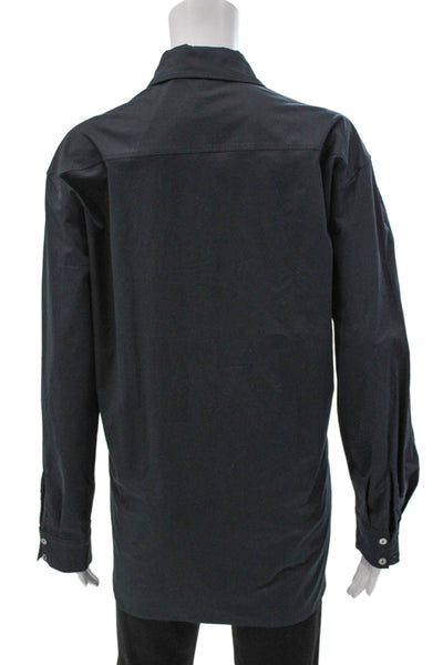 QL2 Unisex Tunic Button-Up Black Collared Long Sleeve Cotton Elastane Size 46