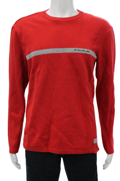 Calvin Klein Jeans Mens Red Striped Crew Neck Long Sleeve Pullover Size L