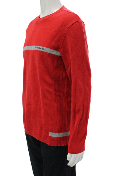 Calvin Klein Jeans Mens Red Striped Crew Neck Long Sleeve Pullover Size L