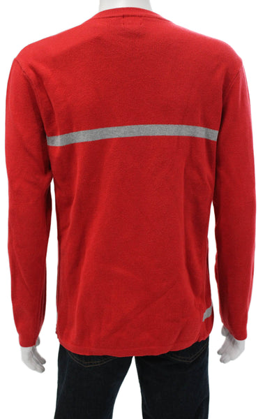 Calvin Klein Jeans Mens Red Striped Crew Neck Long Sleeve Pullover Size L