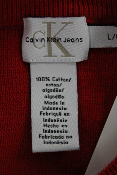Calvin Klein Jeans Mens Red Striped Crew Neck Long Sleeve Pullover Size L