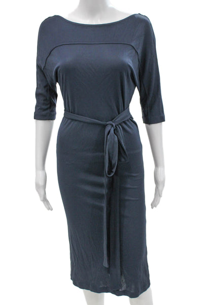 Club Monaco Women Midi Dress Blue Boat Neck Long Sleeve 100% Rayon Size XS
