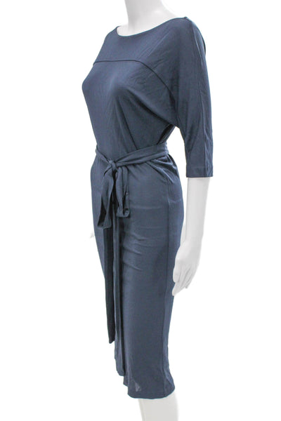 Club Monaco Women Midi Dress Blue Boat Neck Long Sleeve 100% Rayon Size XS