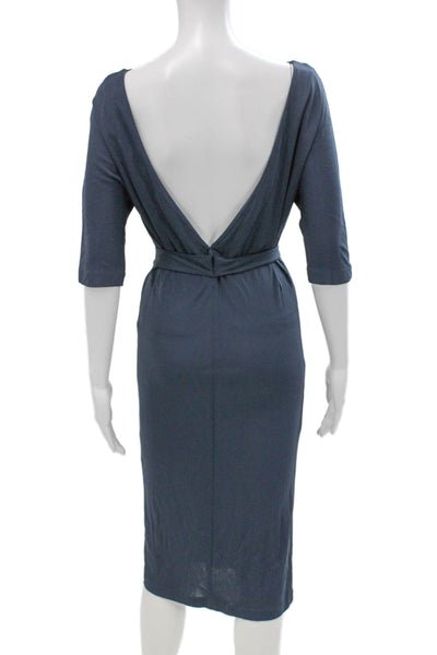 Club Monaco Women Midi Dress Blue Boat Neck Long Sleeve 100% Rayon Size XS