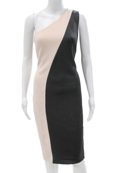 Calvin Klein Women Beige One Shoulder Bodycon Midi Dress Polyester Zip Size 8