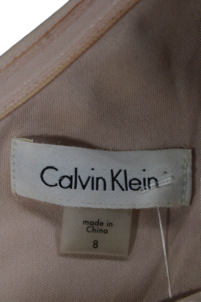 Calvin Klein Women Beige One Shoulder Bodycon Midi Dress Polyester Zip Size 8