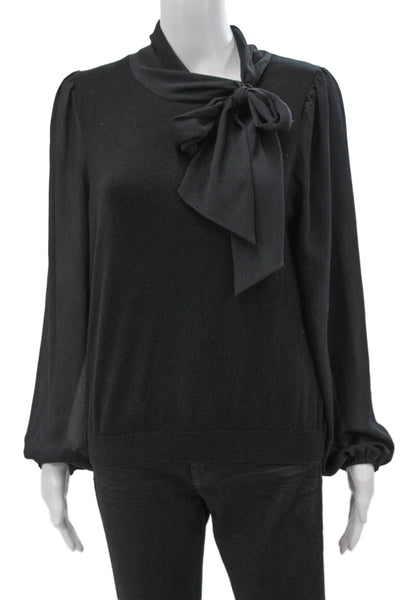 Adrianna Papell Womens Basic Black Viscose High Neck Long Sleeve Blouse Size M