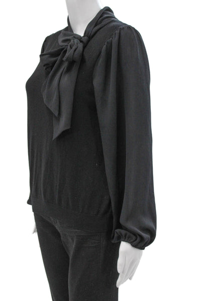 Adrianna Papell Womens Basic Black Viscose High Neck Long Sleeve Blouse Size M