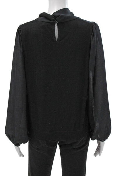 Adrianna Papell Womens Basic Black Viscose High Neck Long Sleeve Blouse Size M