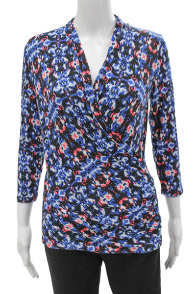 Adrianna Papell Womens Multicolor V Neck Geometric Blouse 3/4 Sleeve Size S