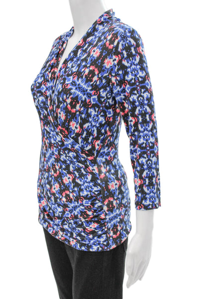 Adrianna Papell Womens Multicolor V Neck Geometric Blouse 3/4 Sleeve Size S