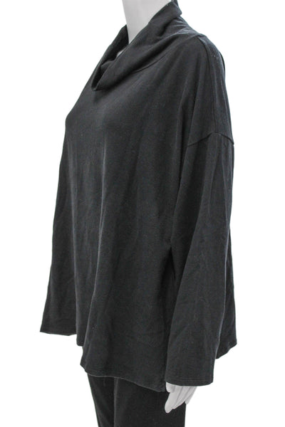 Eileen Fisher Womens Gray Cowl Neck Tunic 3/4 Sleeve Pullover Size XL