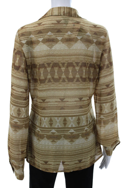 Lauren Ralph Lauren Women Tunic Blouse Beige Geometric Long Sleeve Size M