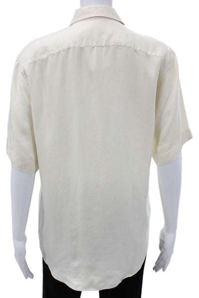 Bogner Womens Silk Blend Collared Button-Up Short Sleeve Ivory Top Size M