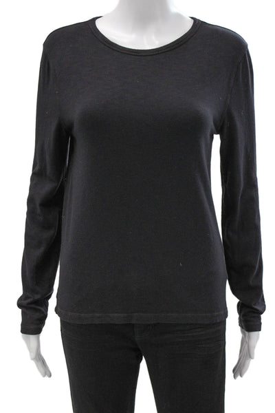 Splendid Women Black Supima Cotton Long Sleeve Crew Neck Basic T-Shirt Size XL