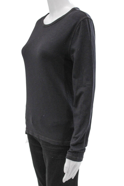Splendid Women Black Supima Cotton Long Sleeve Crew Neck Basic T-Shirt Size XL