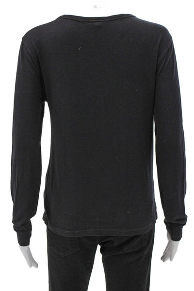 Splendid Women Black Supima Cotton Long Sleeve Crew Neck Basic T-Shirt Size XL