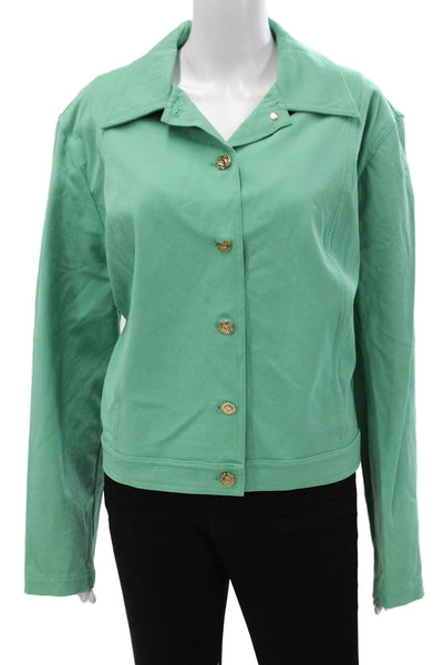 St. John By Marie Gray Women Green Cotton Basic Jacket Button Closure Size M