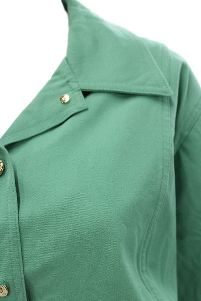 St. John By Marie Gray Women Green Cotton Basic Jacket Button Closure Size M