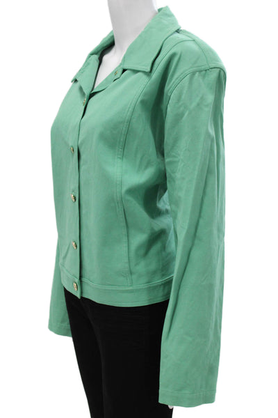 St. John By Marie Gray Women Green Cotton Basic Jacket Button Closure Size M