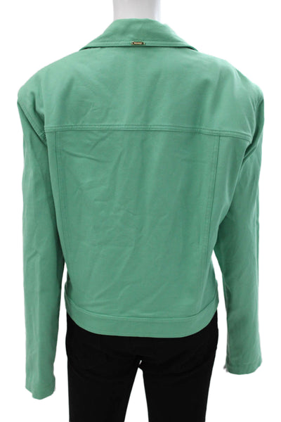 St. John By Marie Gray Women Green Cotton Basic Jacket Button Closure Size M