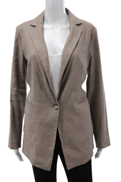 Maeve Anthropologie Womens Linen Buttoned Collared Blazer Brown Size XS