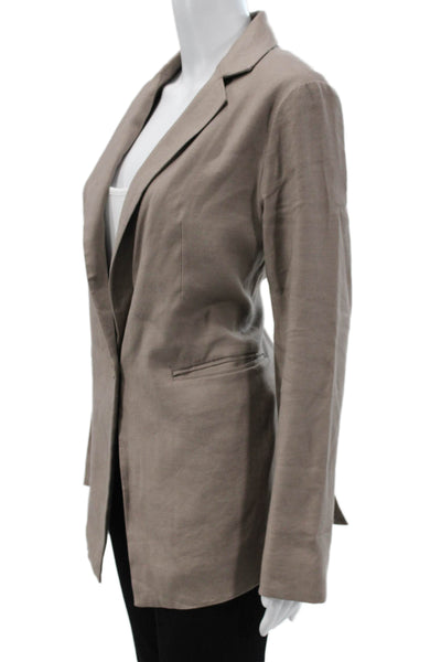Maeve Anthropologie Womens Linen Buttoned Collared Blazer Brown Size XS