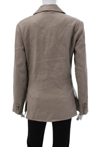 Maeve Anthropologie Womens Linen Buttoned Collared Blazer Brown Size XS