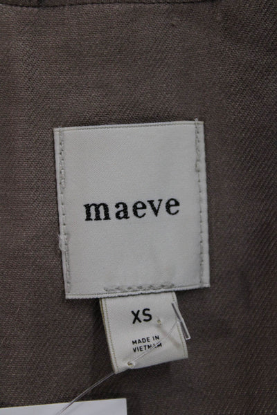 Maeve Anthropologie Womens Linen Buttoned Collared Blazer Brown Size XS