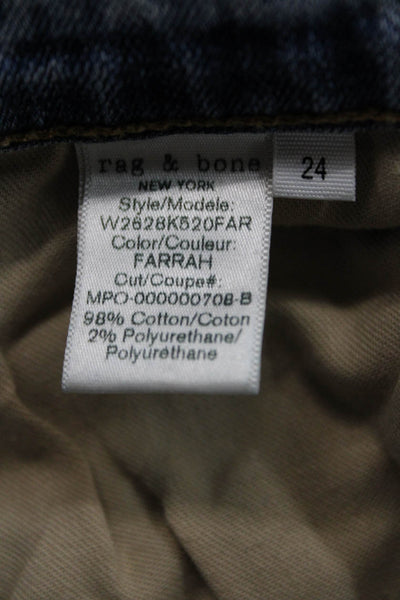 Rag & Bone Unisex Ankle Jeans Blue Cotton Mid Rise Button Size 24