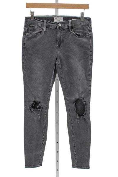 Frame Womens Skinny Gray Distressed Mid Rise Button Fly Cotton Jeans Size 30