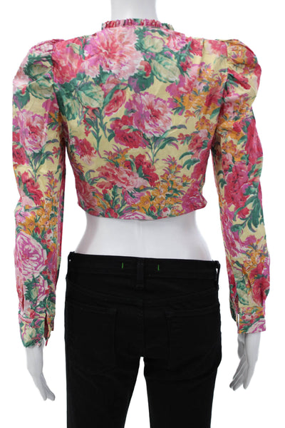Zara Women Cropped Blouse Multicolor Floral Square Neck Long Sleeve Size XS