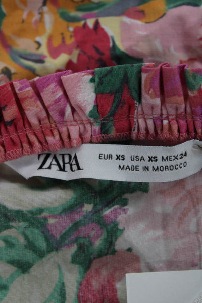 Zara Women Cropped Blouse Multicolor Floral Square Neck Long Sleeve Size XS
