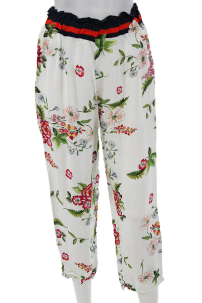 Muze Women White Floral Viscose Blend Capri Lounge Pants Size M