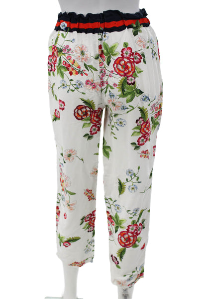 Muze Women White Floral Viscose Blend Capri Lounge Pants Size M