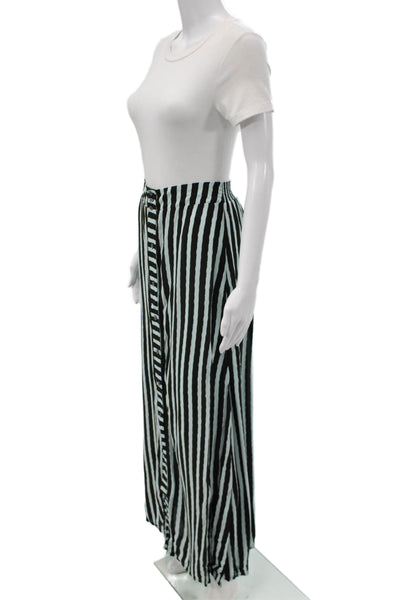Maaji Women Maxi Skirt Black Striped Viscose Button Long Beach Size M