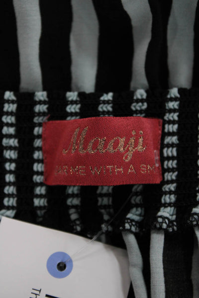 Maaji Women Maxi Skirt Black Striped Viscose Button Long Beach Size M