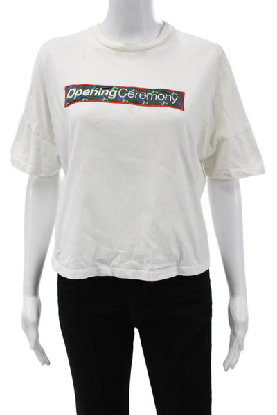 Opening Ceremony Unisex Cropped T-Shirt White Cotton Short Sleeve Size XS
