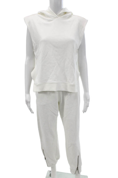 Elan Women Sleeveless Hoodie Lounge Set White Cotton Zip Size S