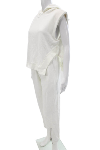 Elan Women Sleeveless Hoodie Lounge Set White Cotton Zip Size S
