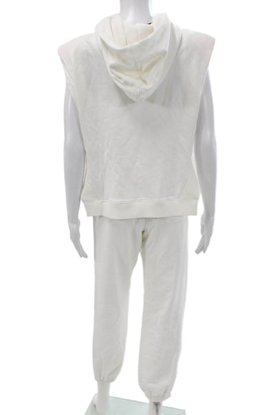 Elan Women Sleeveless Hoodie Lounge Set White Cotton Zip Size S