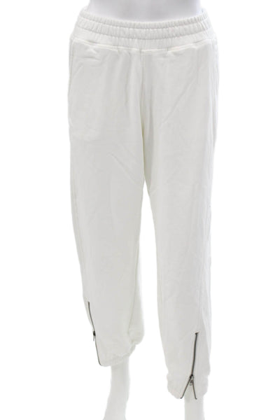 Elan Women Sleeveless Hoodie Lounge Set White Cotton Zip Size S