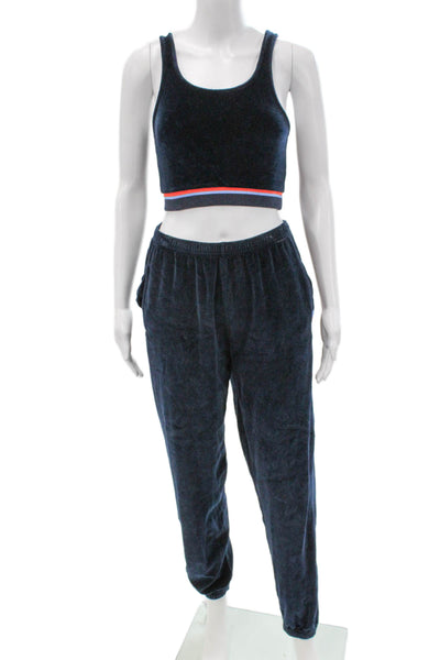 Kule Women Crop Top Lounge Set Blue Sleeveless Elastic Waist Size S