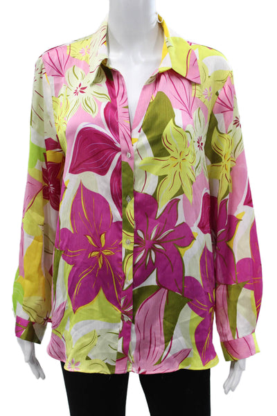 Zara Women Basic Floral Collared Long Sleeve Button Up Multicolor Size XL