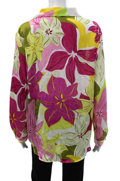 Zara Women Basic Floral Collared Long Sleeve Button Up Multicolor Size XL