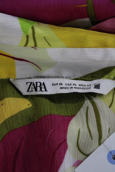 Zara Women Basic Floral Collared Long Sleeve Button Up Multicolor Size XL