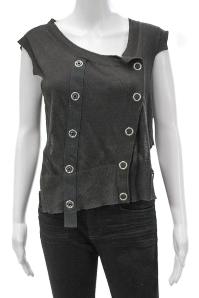 Allsaints Unisex Waistcoat Gray Cotton Scoop Neck Sleeveless Grunge Size 8