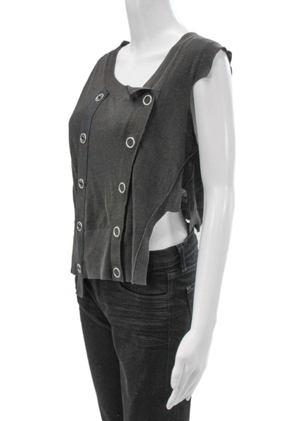 Allsaints Unisex Waistcoat Gray Cotton Scoop Neck Sleeveless Grunge Size 8
