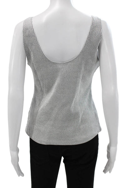 Zara Women Ribbed Knit Striped Metallic Scoop Neck Tank Silver Size L