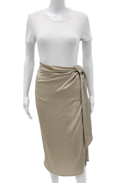 Zara Womens Beige Wrap Midi Skirt Tie Waist Polyester Size L